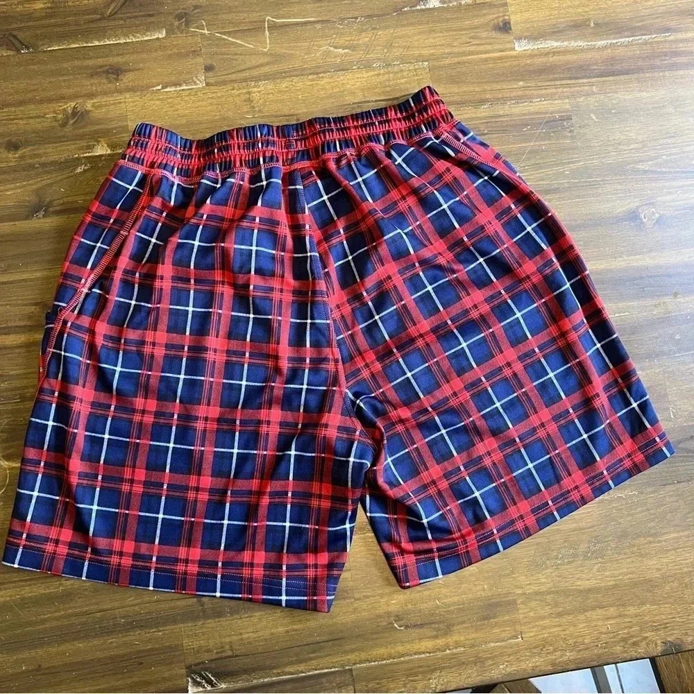 Rhone Plaid Check Shorts Grid Red Blue Medium Elastic Waist - Picture 2 of 9